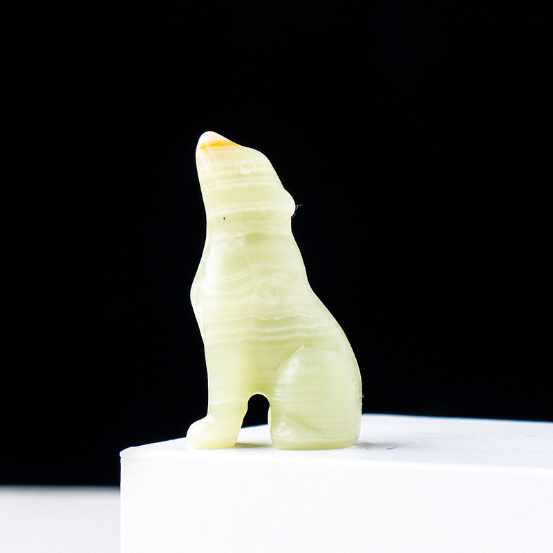 Crystal Wolf Cub Figurine – Natural Gemstone Animal Ornament | crystal Decoration Item