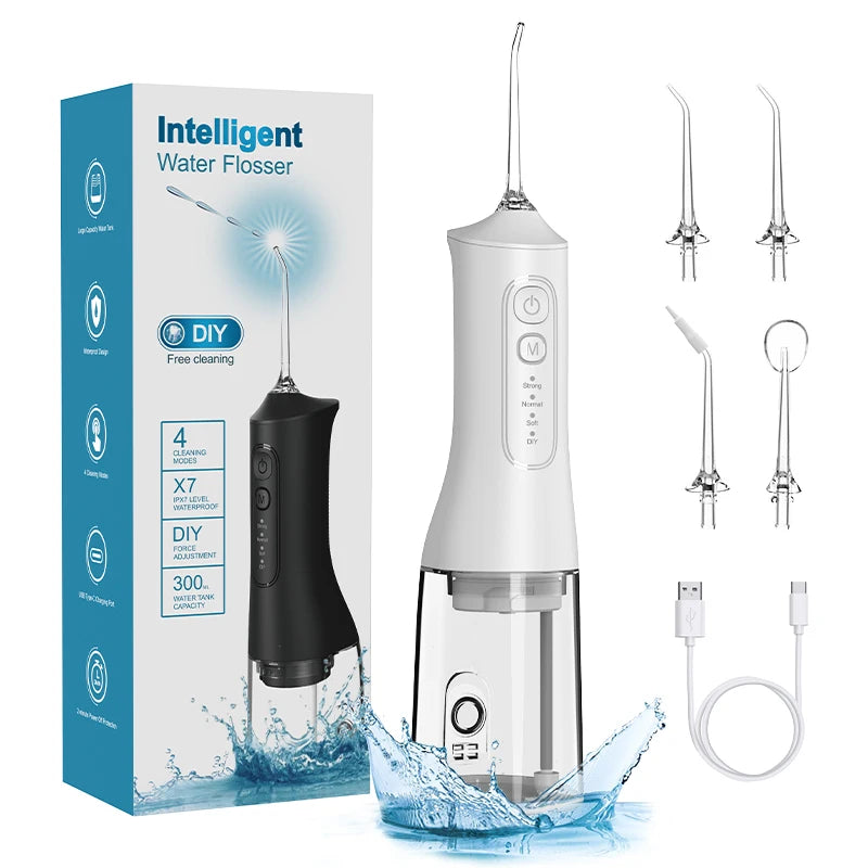 USB Rechargeable Water Flosser – 300ML Cordless Oral Irrigator with 4 Cleaning Modes
