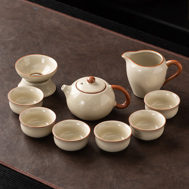 Ru Kiln Chinese Kung Fu Tea Set – 9-Piece Ceramic Xishi Pot & Vintage Tea Cups