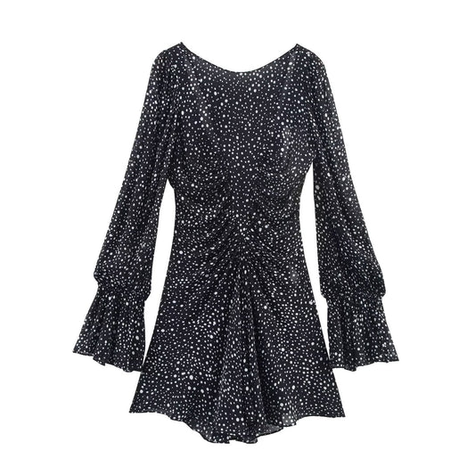 Women's Clothing Trumpet Sleeve Ruffle Polka Dot Short Skirt