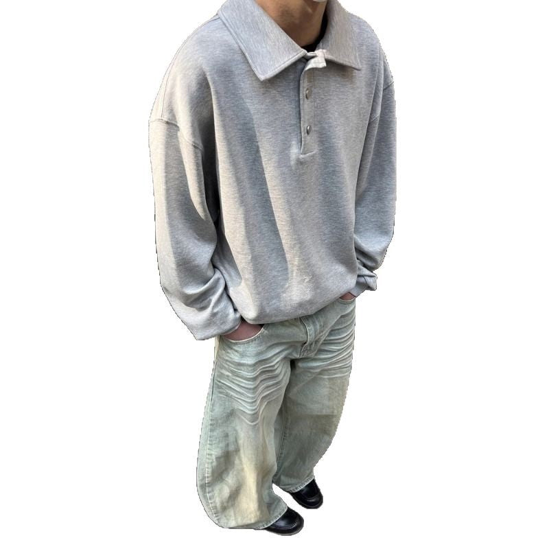 Spring and Autumn Polo collar sweatshirt men's pullover long sleeved shirt