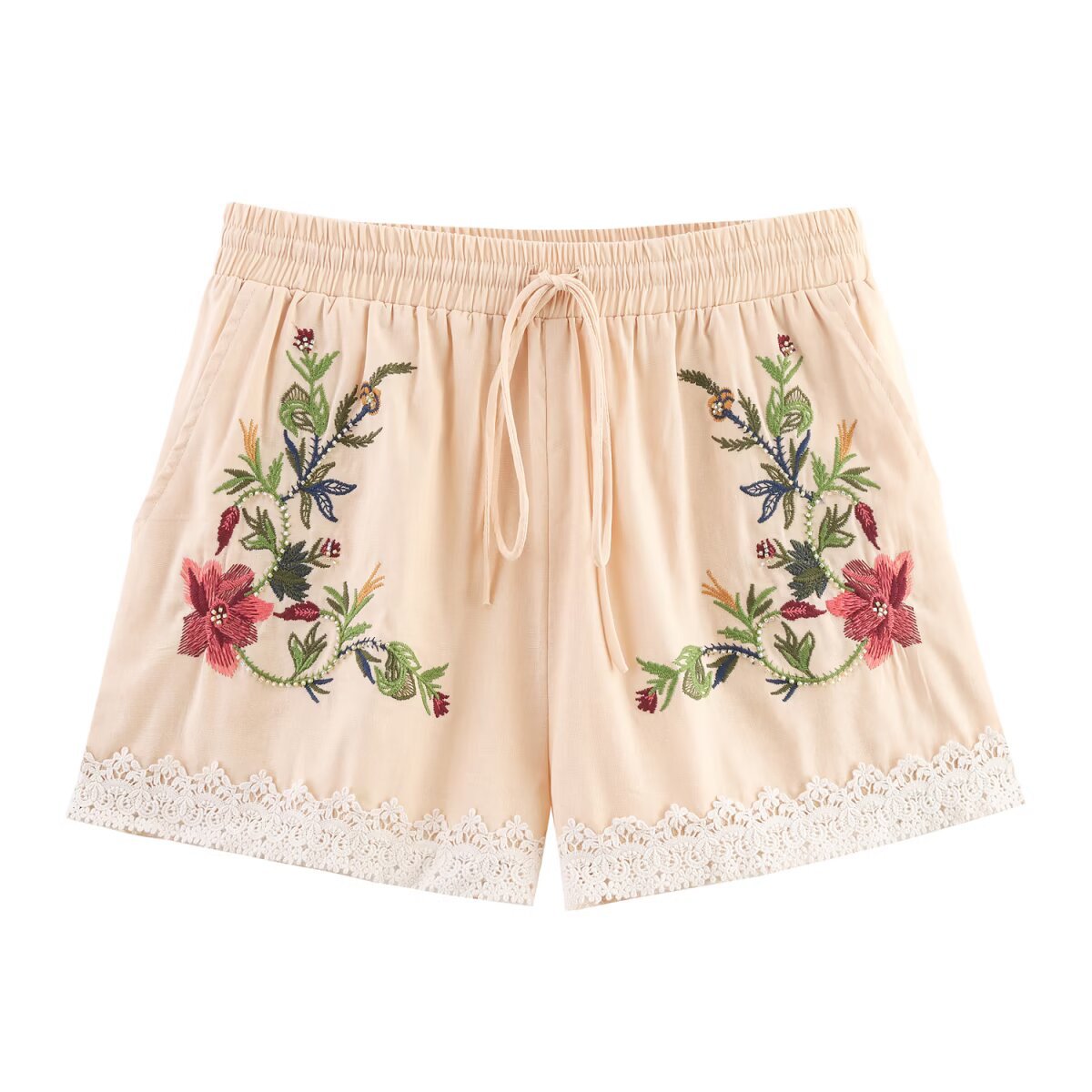 Women's European and American style lace embroidered suspender+embroidered shorts set
