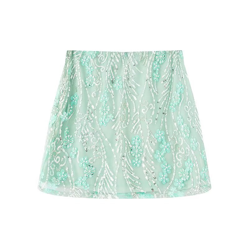 Women's Clothing INS Casual 3D Embroidery Tulle Sequin Flower Skirt