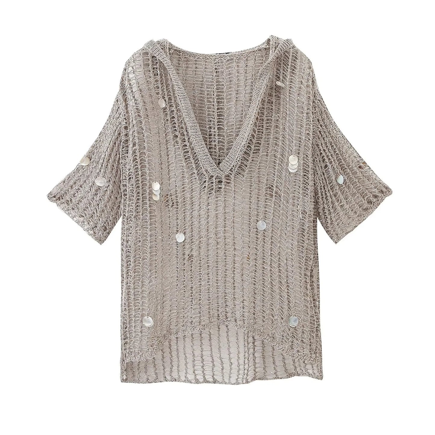 European and American style women's metal wire knitted bead embellished waistband outerwear