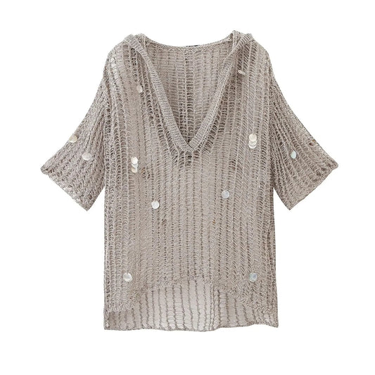 European and American style women's metal wire knitted bead embellished waistband outerwear