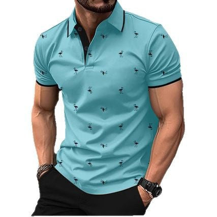 Men's Polo Flamingo Short Sleeve Top with Collar