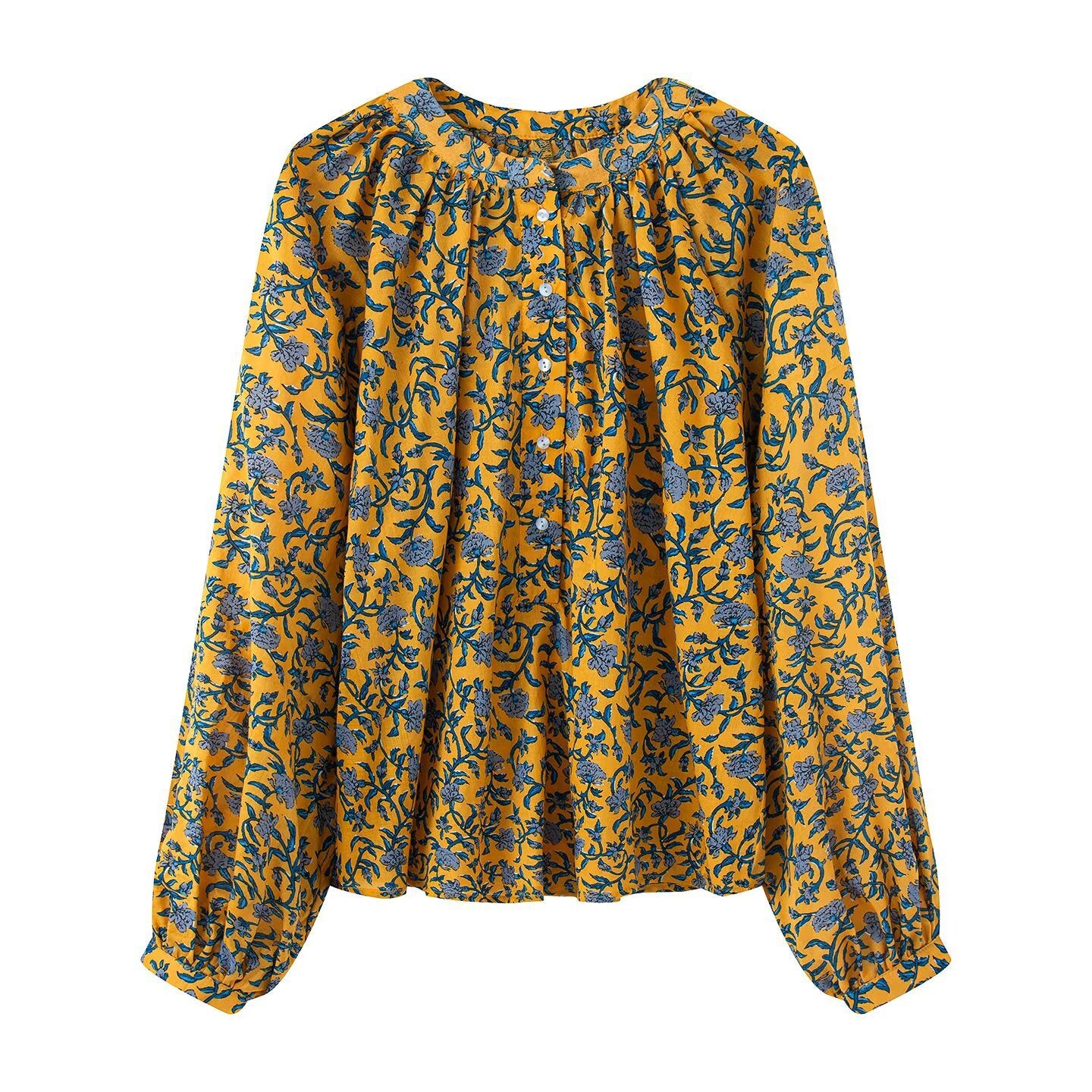 Women's Clothing Printed Elegant Breathable Loose French Lantern Sleeve Top