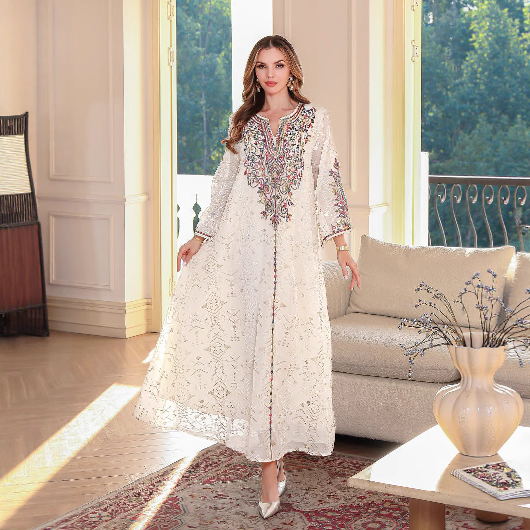 Middle East Muslim Long Robe Embroidered Women's Long Dress