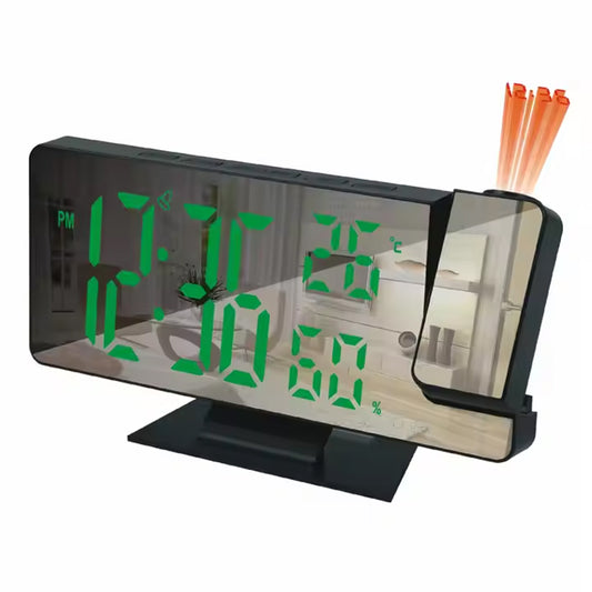 Digital Alarm Clock with Mirror Display, Projection, Temperature & Humidity – USB Powered