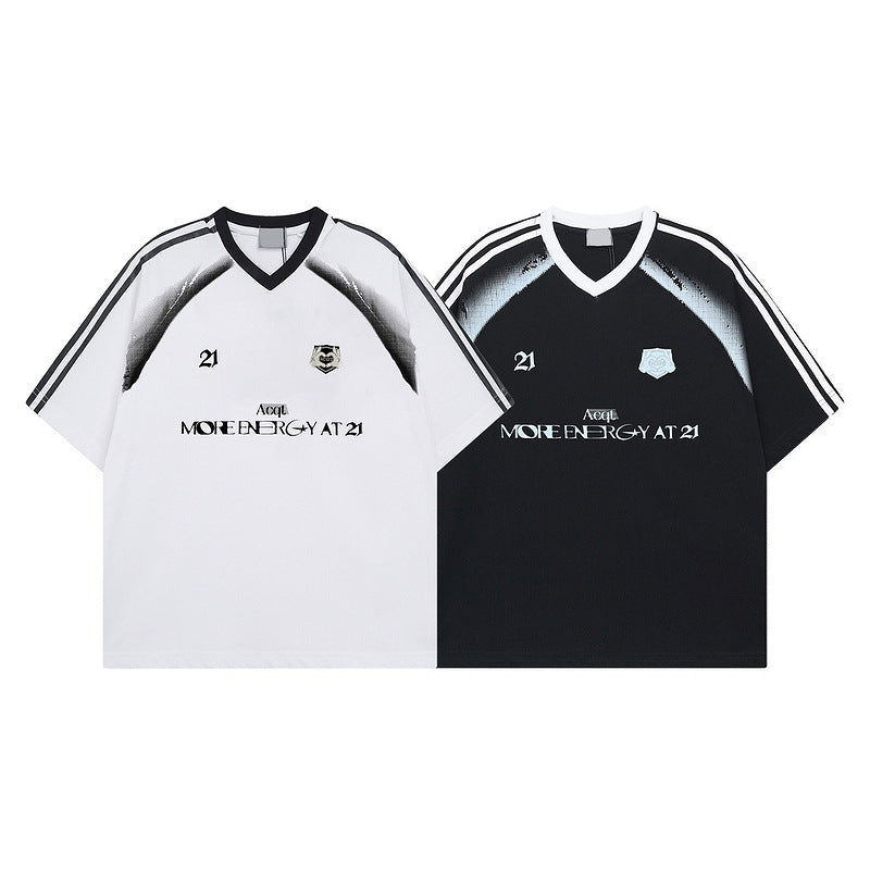 Short Sleeve T-Shirt Men Loose Striped Color Block Half Sleeve Couples