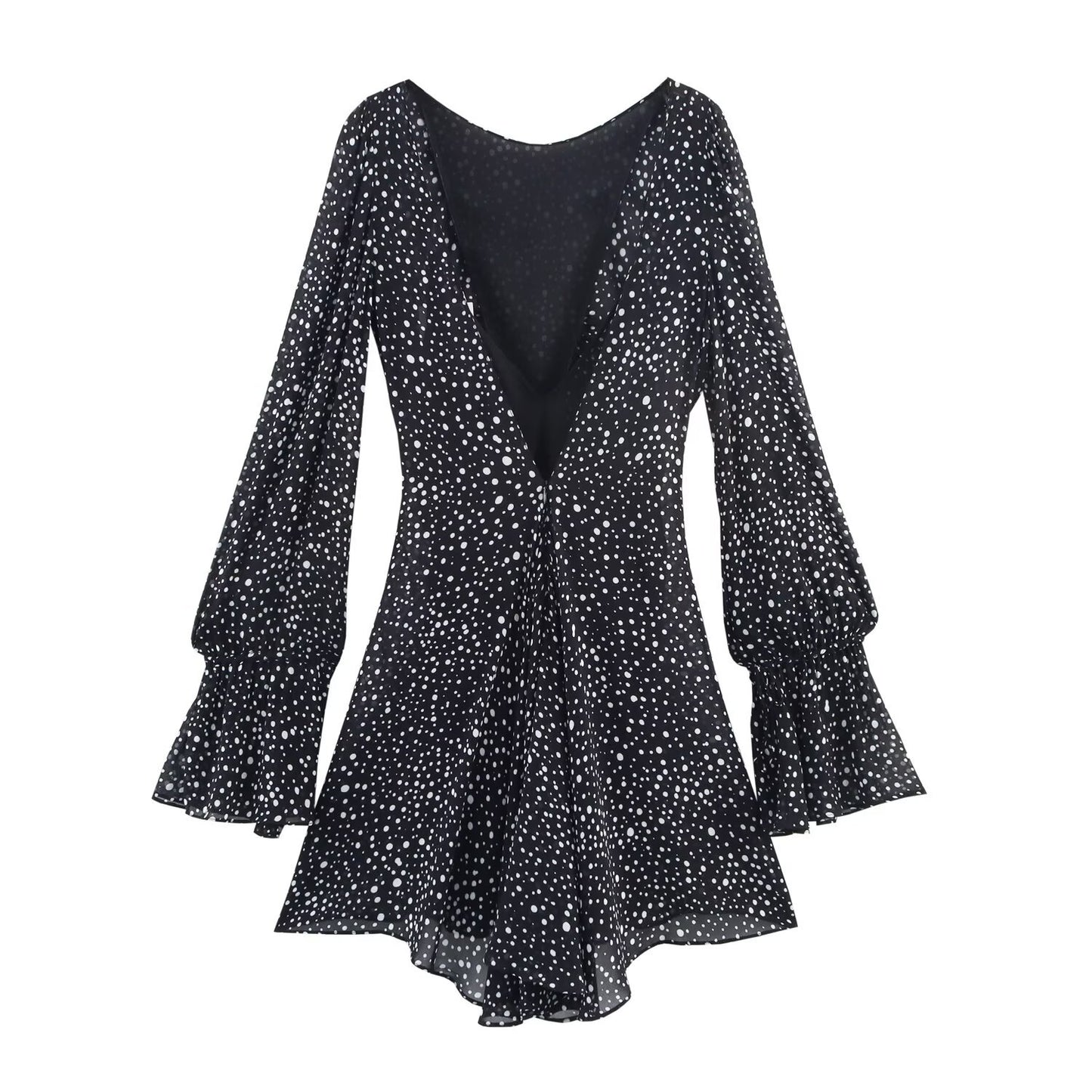 Women's Clothing Trumpet Sleeve Ruffle Polka Dot Short Skirt