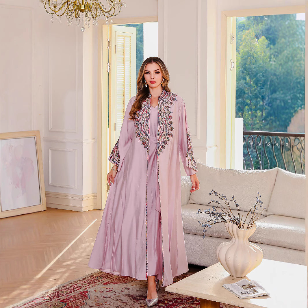 Muslim Embroidered Long Robe Middle Eastern Clothing Abaya Luxury Evening Dress Two-Piece Dress