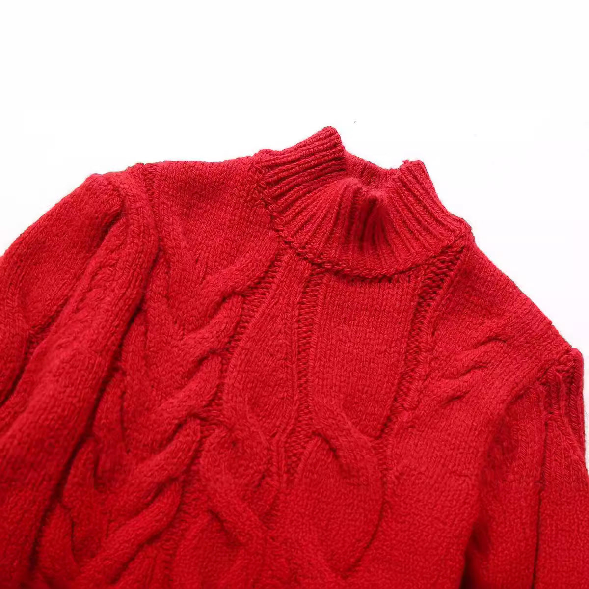 European and American style women's clothing French fashion versatile high neck with belt knitted sweater