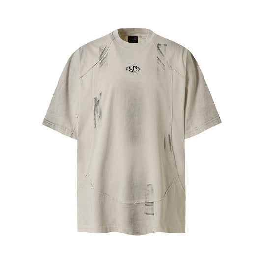 Washed Personalized Graffiti Spliced T-Shirt Short Sleeve