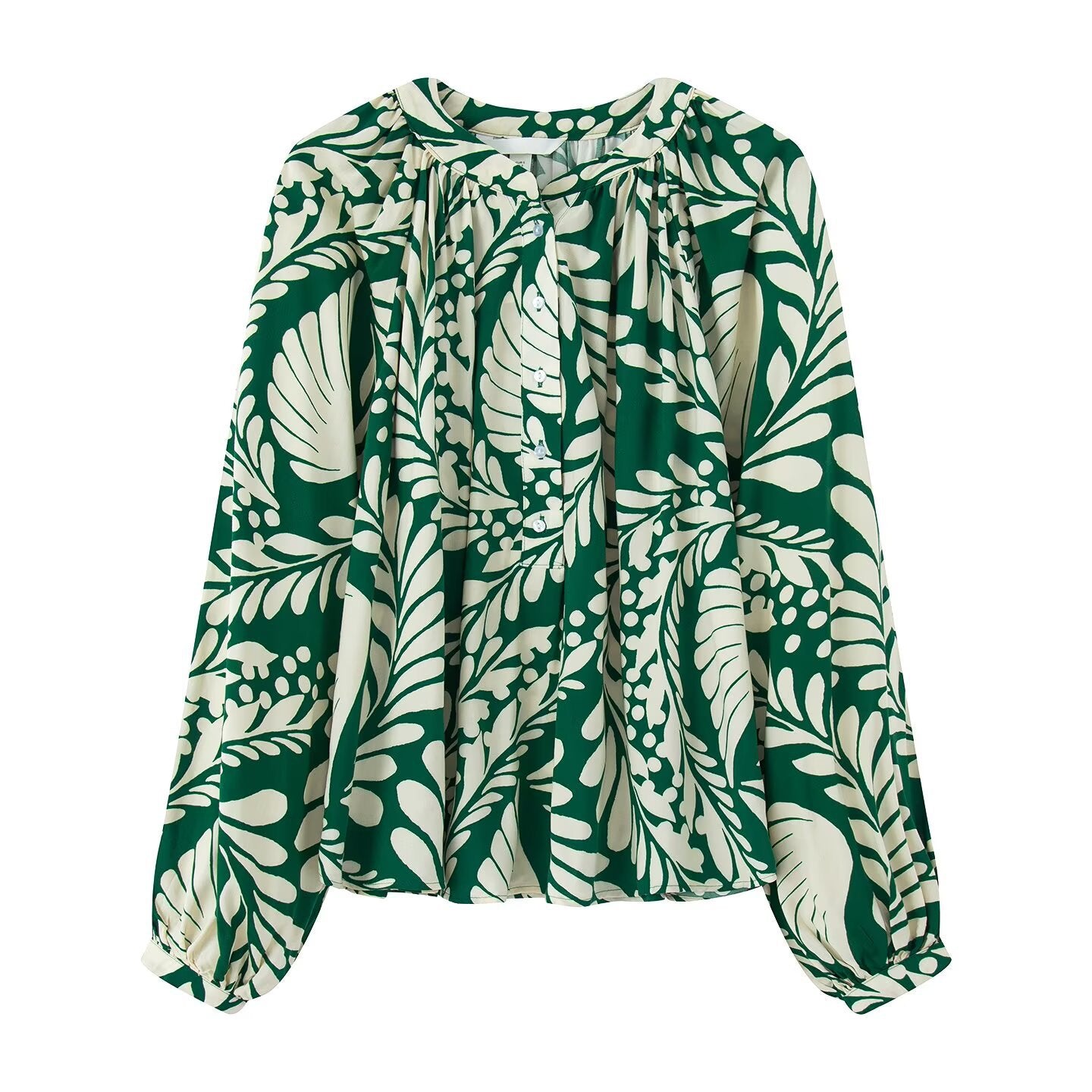 Women's Clothing Printed Elegant Breathable Loose French Lantern Sleeve Top