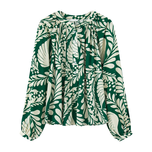 Women's Clothing Printed Elegant Breathable Loose French Lantern Sleeve Top