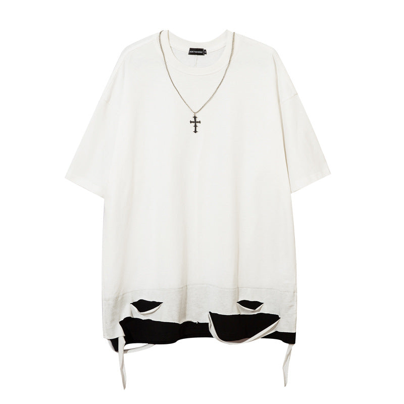 Men'sLoose Street Dance Fake Two-Piece Short Sleeve T-Shirt