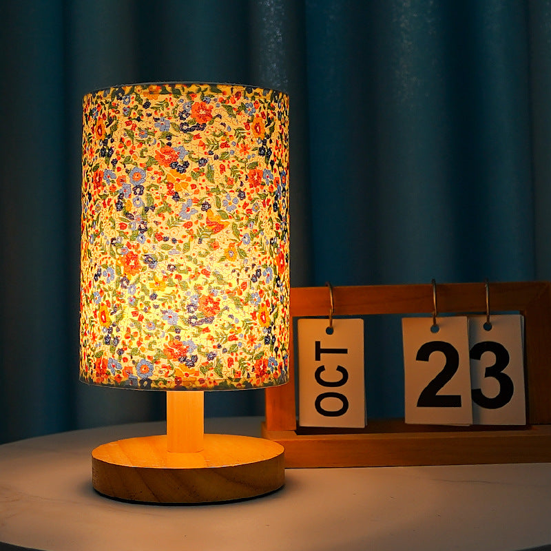 Floral Fabric Bedside Table Lamp – Plug-in Night Light for Bedroom, Dorm, Desk & Home Décor