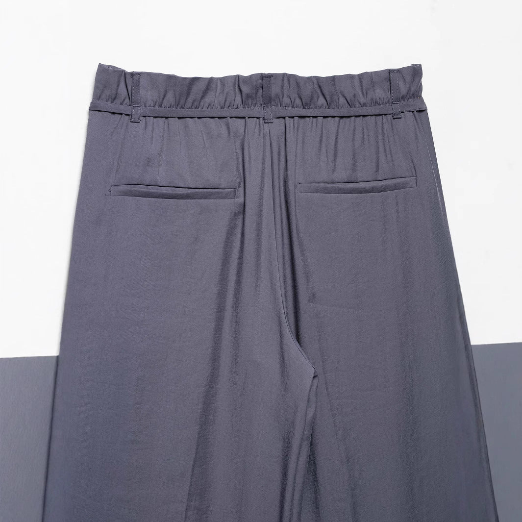 Women's loose straight leg casual pants with waist belt and hanging feeling