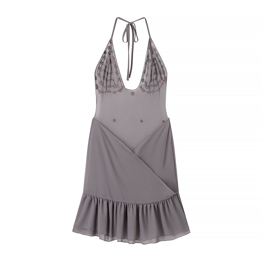 Women's Clothing Halter Backless Shell Strap Dress