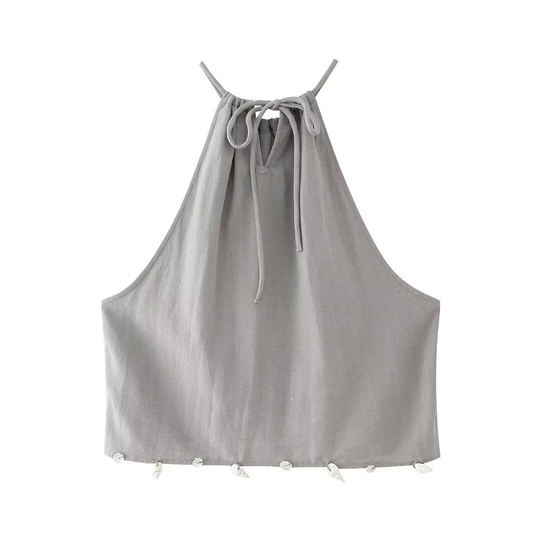 Fashionable temperament shell decoration gray camisole vest top for women