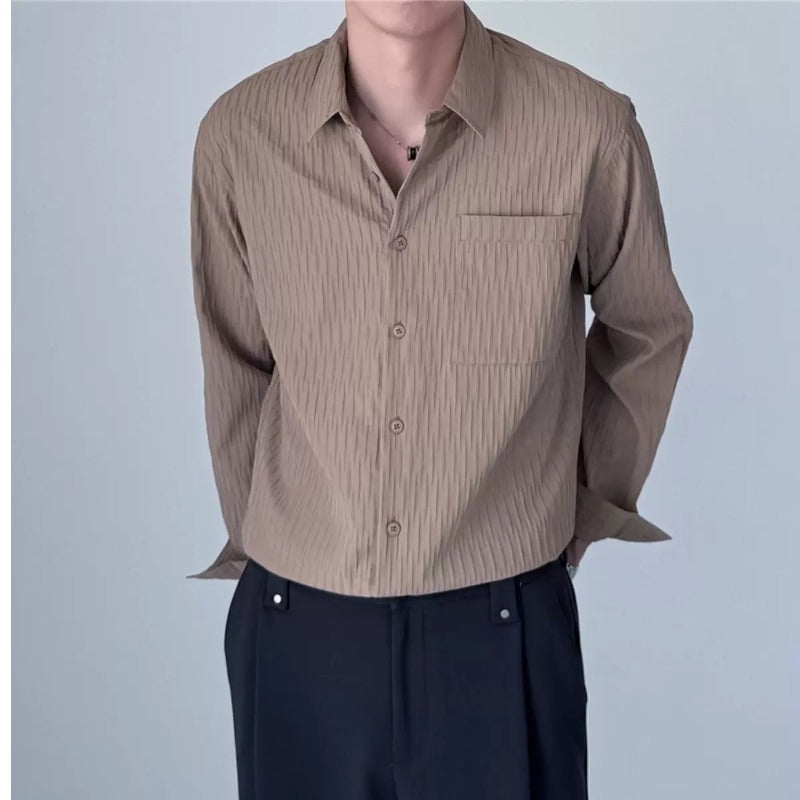 Wrinkled texture shirt for men's spring new long sleeved shirt