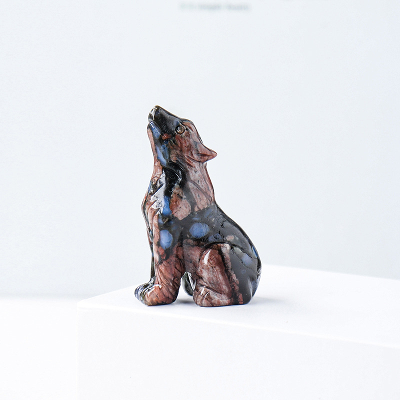 Crystal Wolf Cub Figurine – Natural Gemstone Animal Ornament | crystal Decoration Item