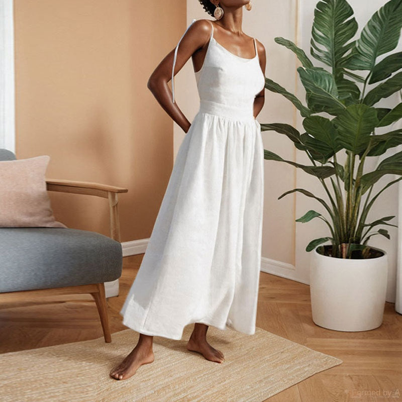 Elegant and Sexy Backless Strap Dress with Binding Detail