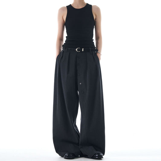 Button casual men's straight leg wide leg lazy dragging curved knife pants