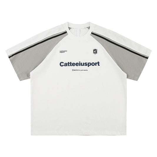 Block T-Shirt Loose University Street Round Neck Short Sleeve Tee Men