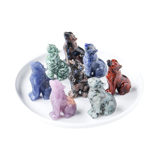 Crystal Wolf Cub Figurine – Natural Gemstone Animal Ornament | crystal Decoration Item