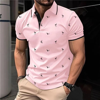 Men's Polo Flamingo Short Sleeve Top with Collar