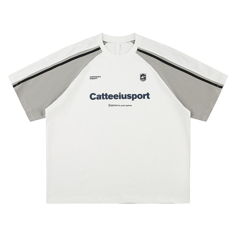 Block T-Shirt Loose University Street Round Neck Short Sleeve Tee Men