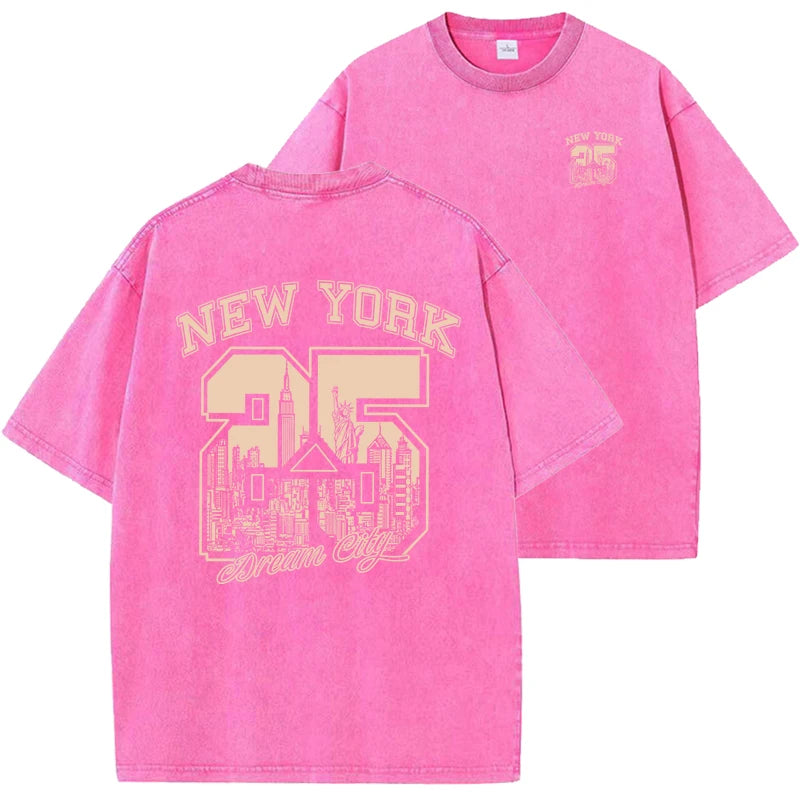 New York City Funny Print Woman T Shirts Summer Vintage Washed Cotton Breathable Tee Shirt Fashion Casual Home Tshirt