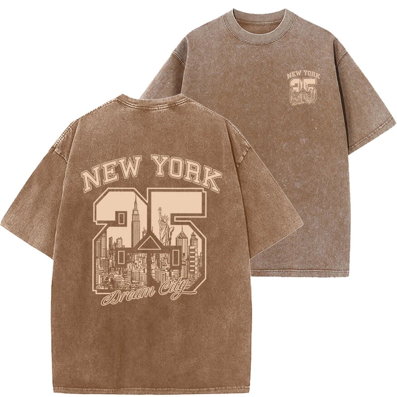 New York City Funny Print Woman T Shirts Summer Vintage Washed Cotton Breathable Tee Shirt Fashion Casual Home Tshirt