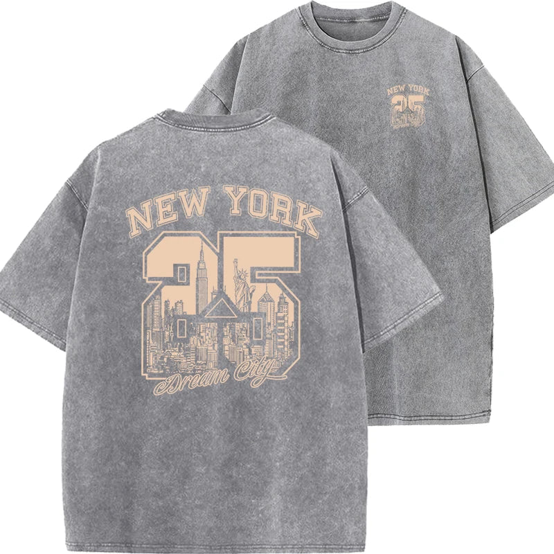 New York City Funny Print Woman T Shirts Summer Vintage Washed Cotton Breathable Tee Shirt Fashion Casual Home Tshirt