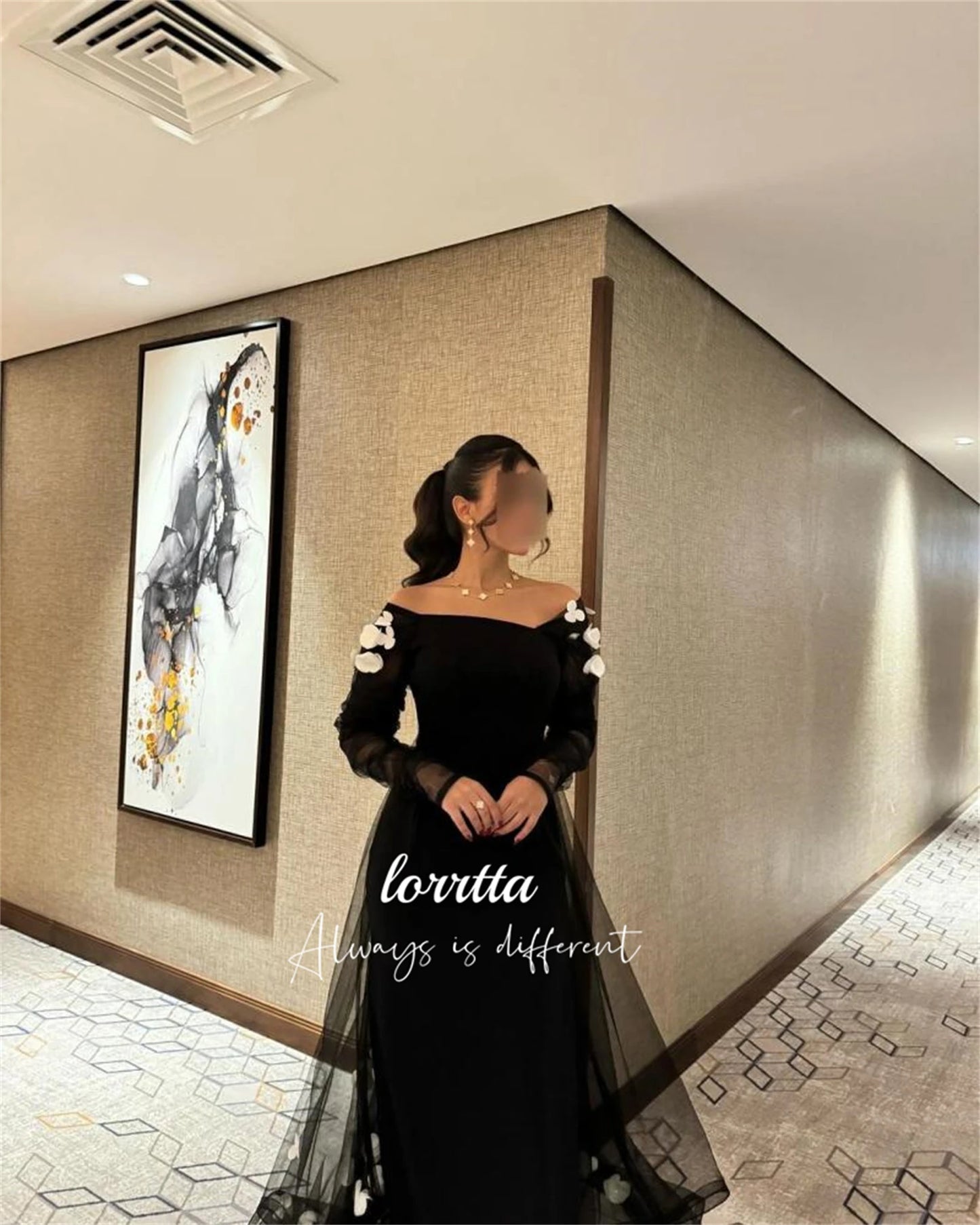 Lorrtta Customized Decoration Evening Dress Black Grace Elegant Party Dresses for Women Luxury Wedding Sharon Happy فساتين سهرة