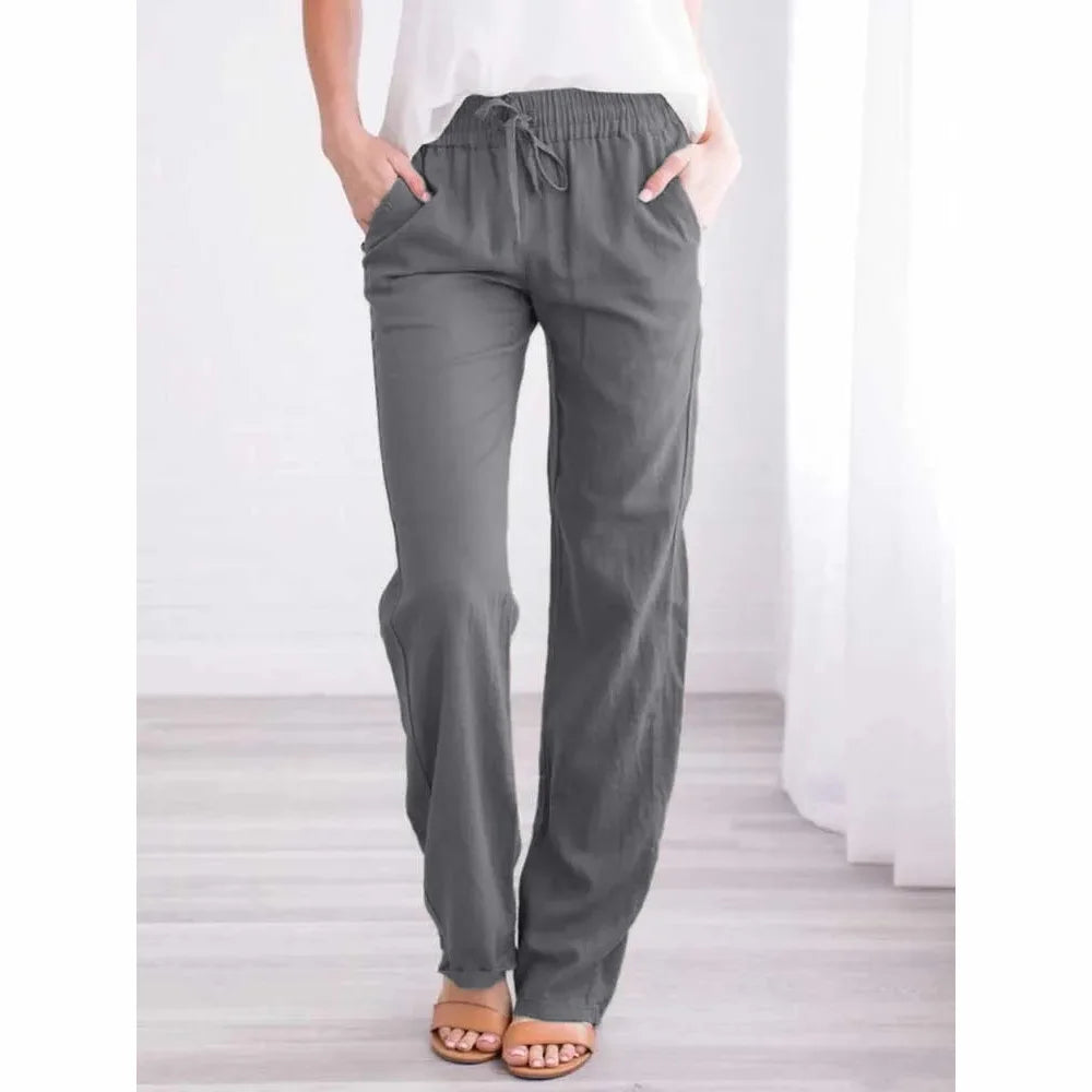 Cotton Linen Drawstring Pants – Women’s Loose Fit Elastic Waist Casual Trousers UK