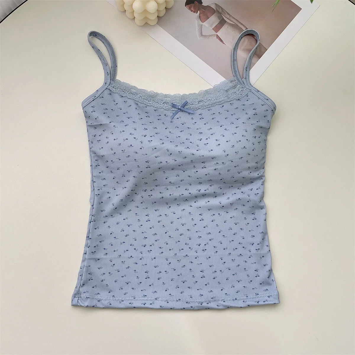 Summer Print Crop Tops for Women – Bow Lace Camisole, Sexy Backless Tank Top Y2K Streetwear