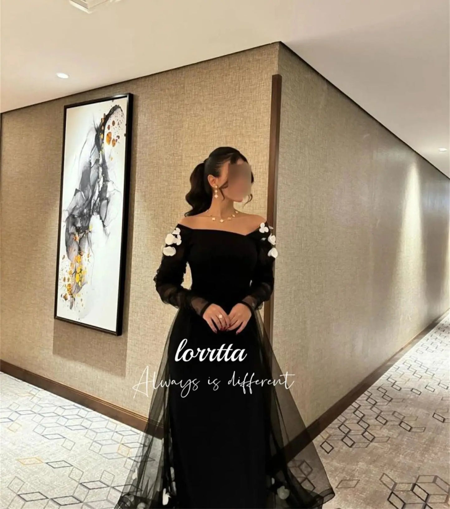 Lorrtta Customized Decoration Evening Dress Black Grace Elegant Party Dresses for Women Luxury Wedding Sharon Happy فساتين سهرة