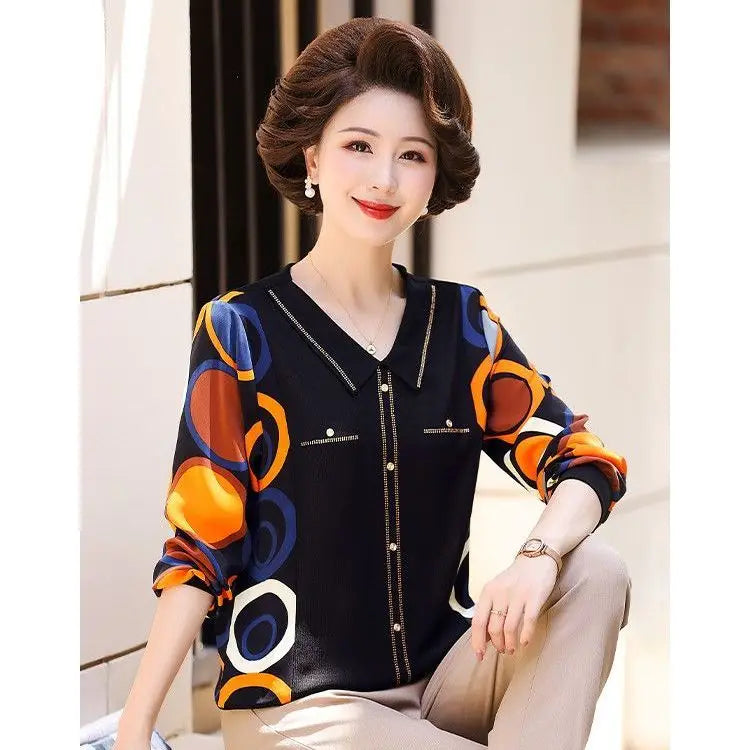 Fashionable Spliced Lapel T-shirt – Anitrendy Middle-aged Women’s Elegant Spring Summer Top UK