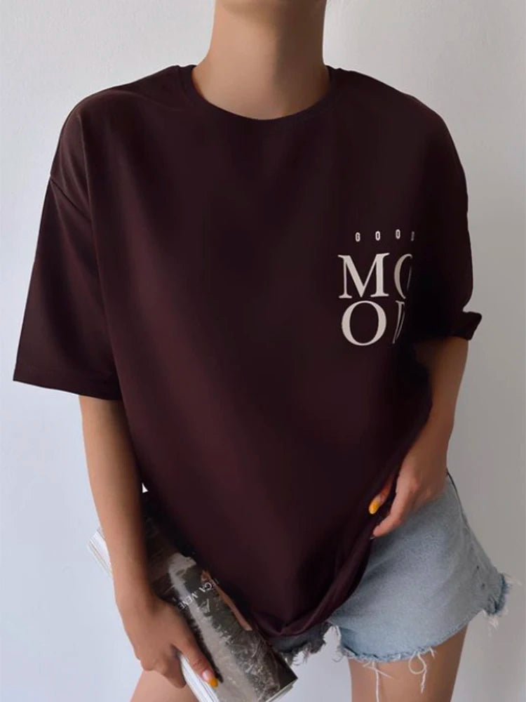 Simple Letter Print T-shirt – Blessyuki Women’s Cotton Plus Size Casual Harajuku Tee UK Summer