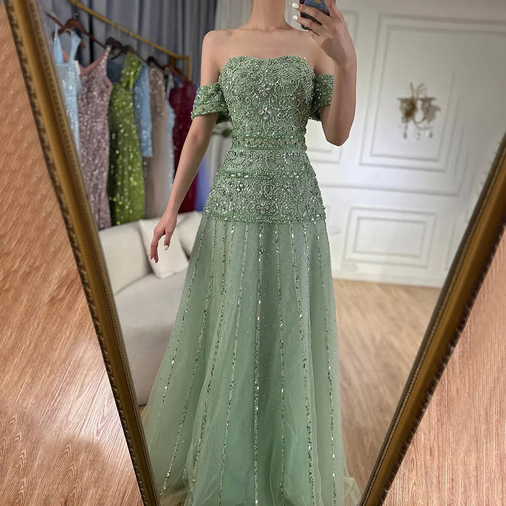 Serene Hill 2025 Off The Shoulder A-Line Caramel Beaded Evening Dress for Occasion Saudi LA72709 Customized