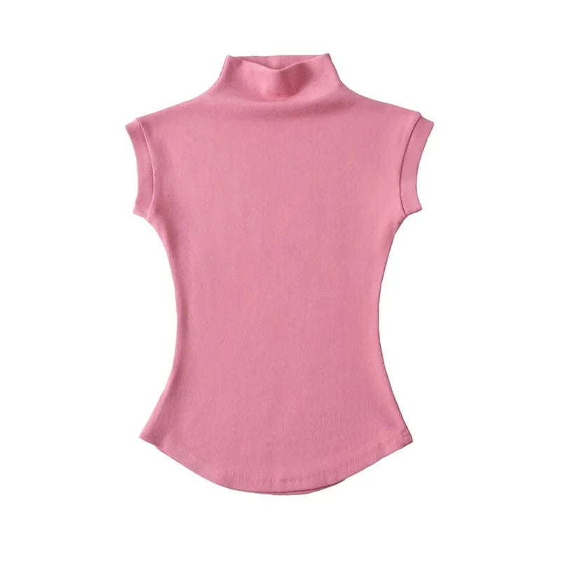 Women’s Sleeveless Turtleneck Top – Slim Fit Stretch Summer Pullover Tee UK