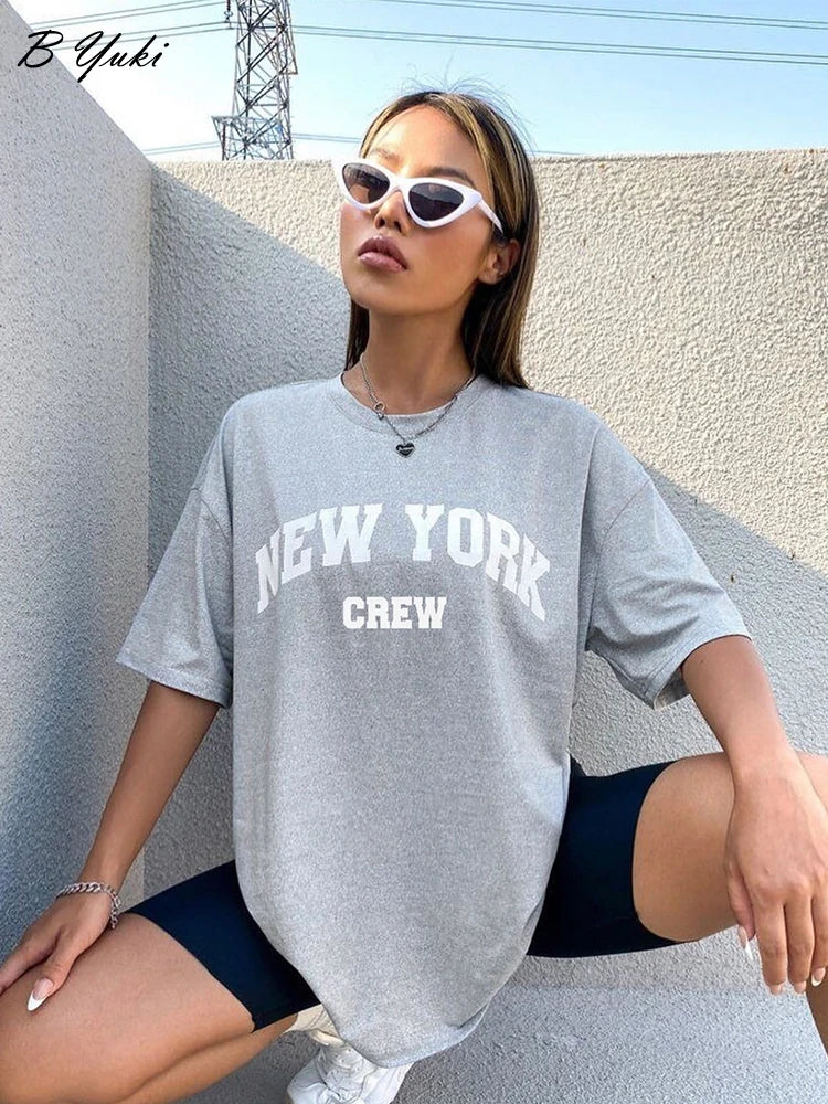 Plus Size Cotton Letter Print T-shirt – Blessyuki Women’s Casual Summer O-Neck Tee UK