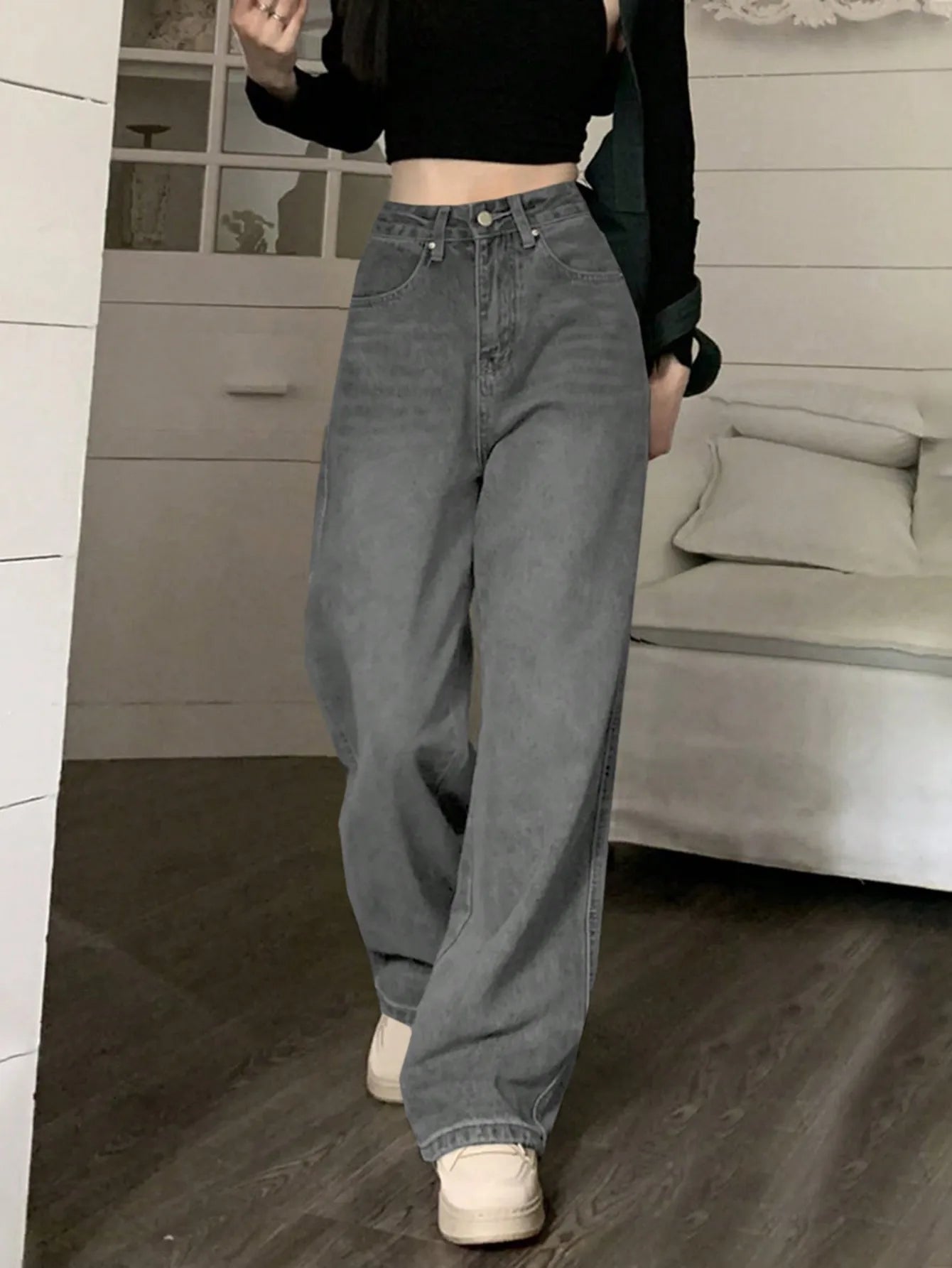 Women’s High Waist Wide Leg Jeans – Retro Vintage Slimming Mop Pants UK