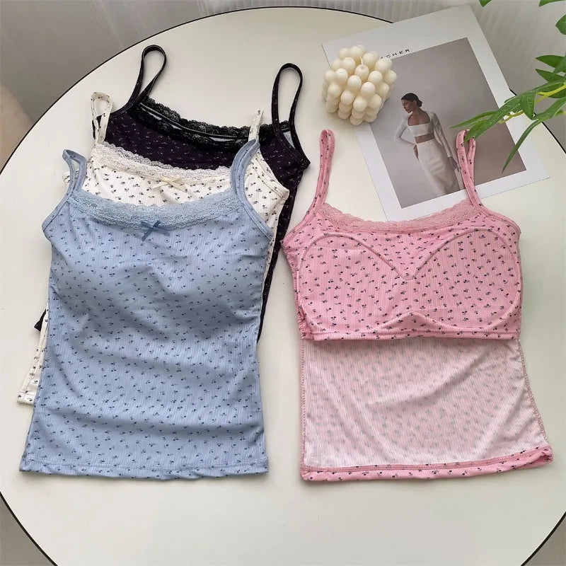 Summer Print Crop Tops for Women – Bow Lace Camisole, Sexy Backless Tank Top Y2K Streetwear