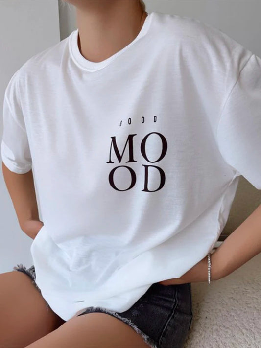 Simple Letter Print T-shirt – Blessyuki Women’s Cotton Plus Size Casual Harajuku Tee UK Summer