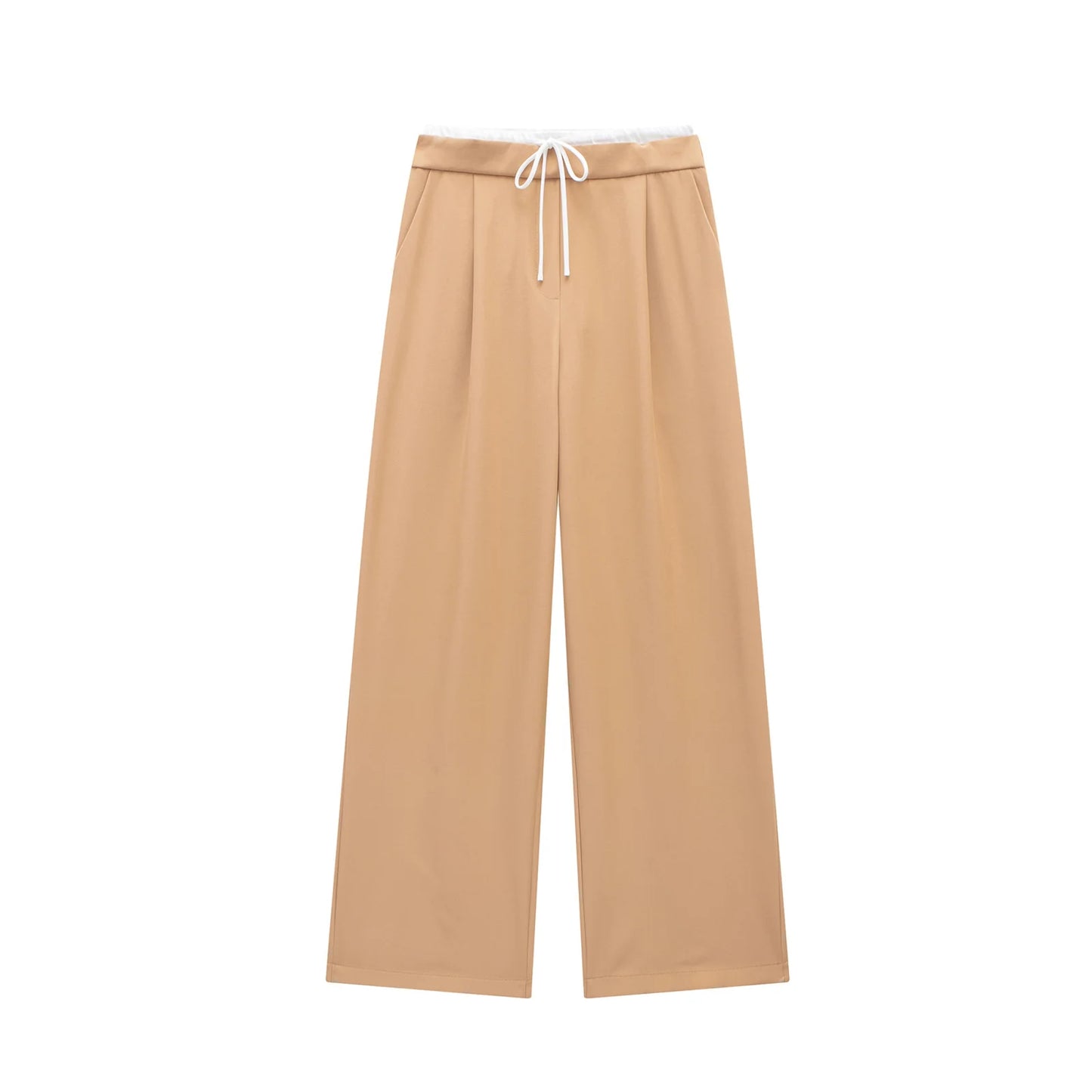TRAF 2024 Wide Leg Pants for Women High Waist Baggy Pants Woman Summer Pleated Loose Pants Women Streetwear Tied Woman Trousers