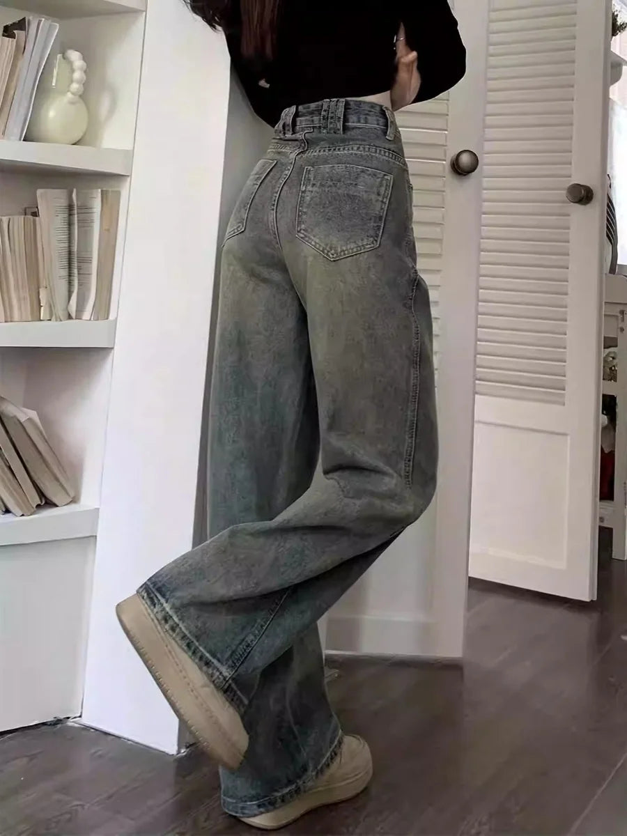 Women’s High Waist Wide Leg Jeans – Retro Vintage Slimming Mop Pants UK